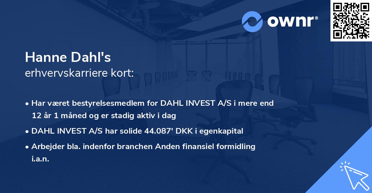 Hanne Dahl's erhvervskarriere kort