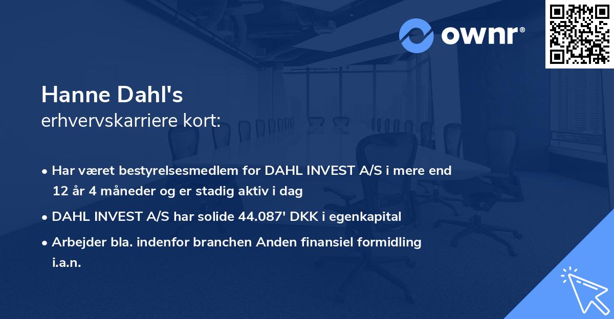 Hanne Dahl's erhvervskarriere kort