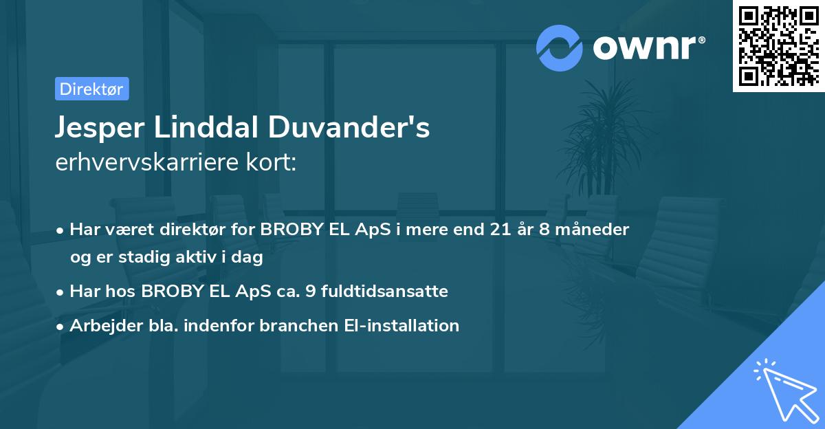 Jesper Linddal Duvander's erhvervskarriere kort