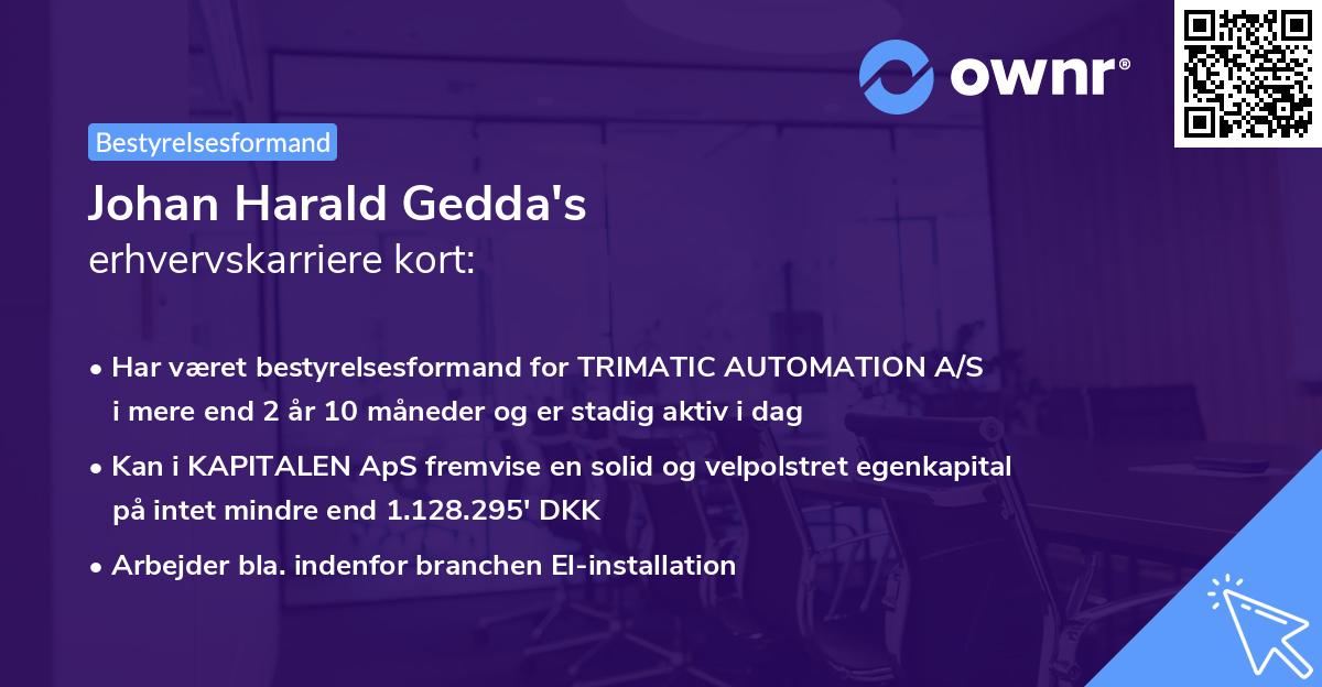 Johan Harald Gedda's erhvervskarriere kort