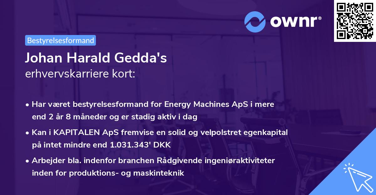 Johan Harald Gedda's erhvervskarriere kort