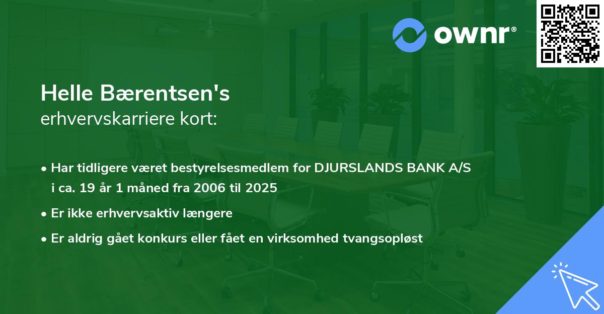 Helle Bærentsen's erhvervskarriere kort