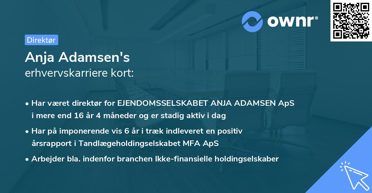 Anja Adamsen's erhvervskarriere kort