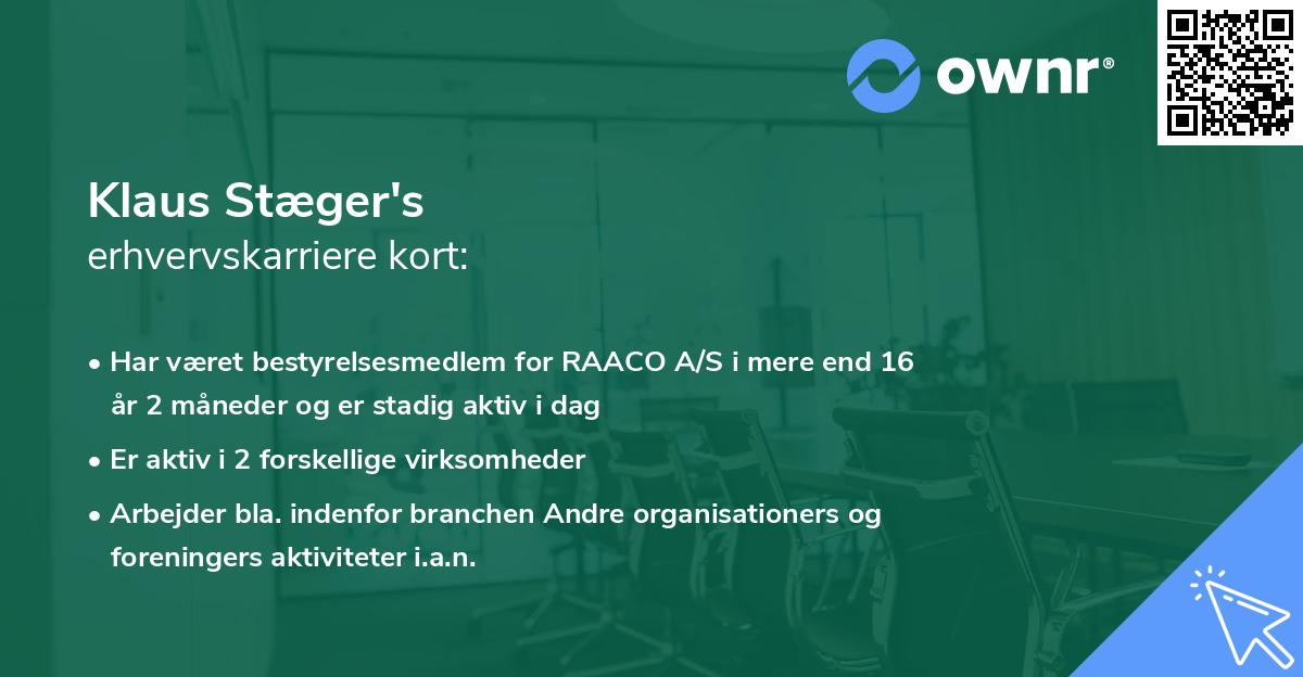 Klaus Stæger's erhvervskarriere kort