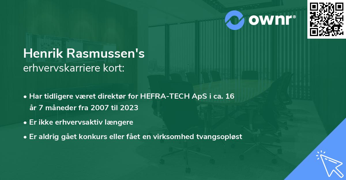 Henrik Rasmussen's erhvervskarriere kort