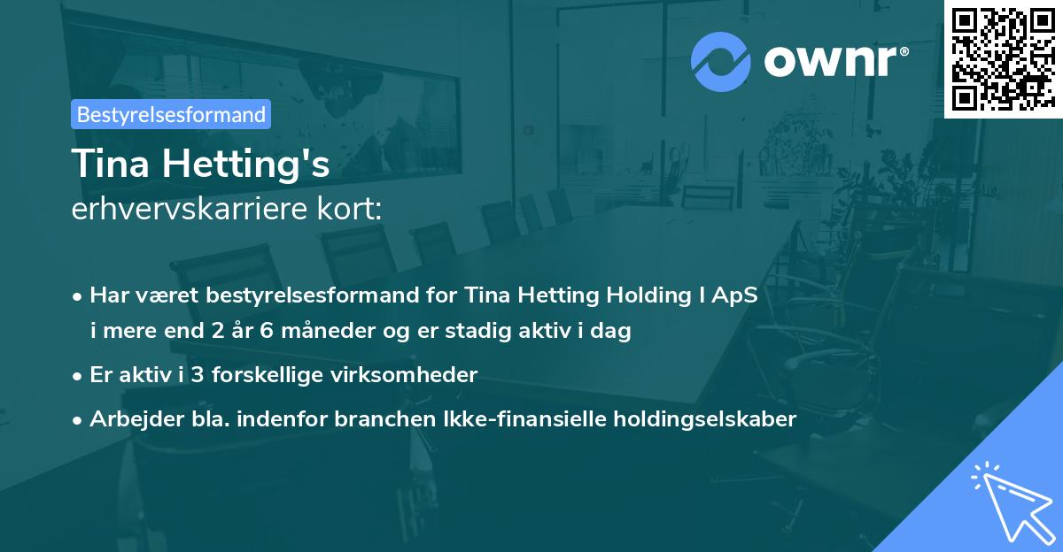 Tina Hetting's erhvervskarriere kort