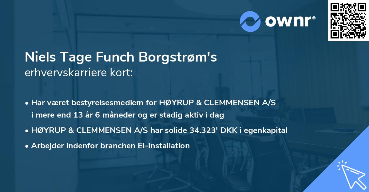 Niels Tage Funch Borgstrøm's erhvervskarriere kort