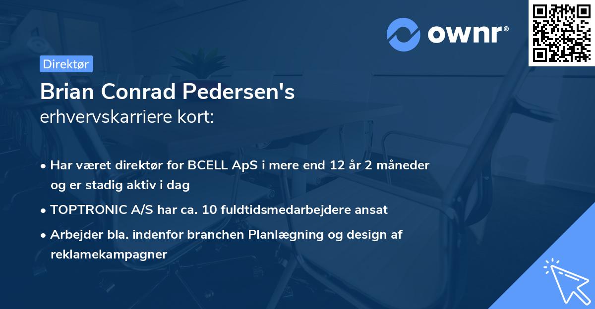 Brian Conrad Pedersen's erhvervskarriere kort