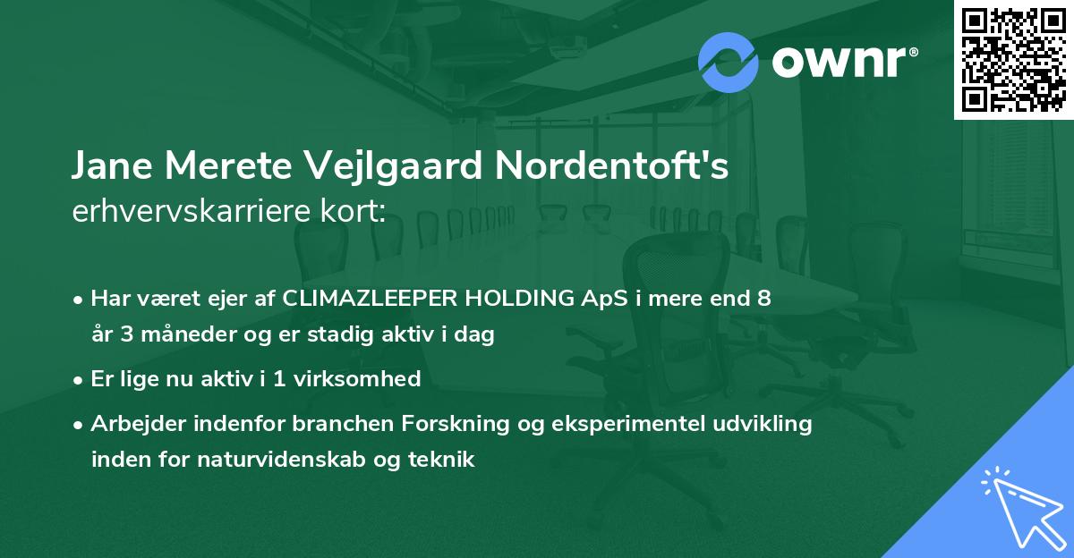 Jane Merete Vejlgaard Nordentoft's erhvervskarriere kort
