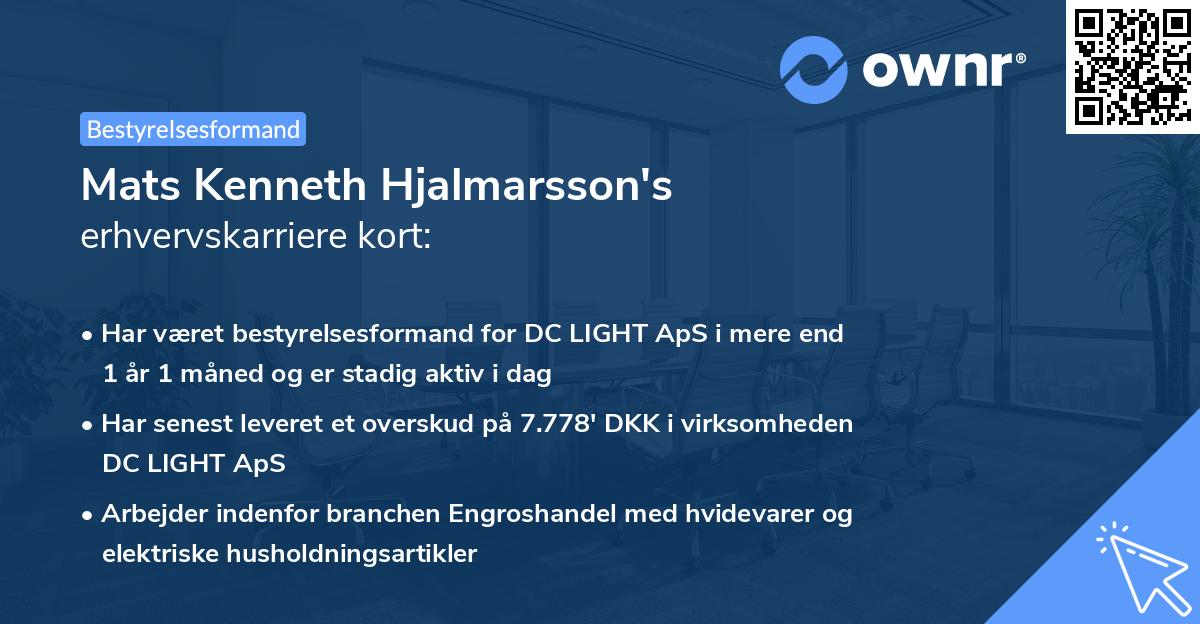 Mats Kenneth Hjalmarsson's erhvervskarriere kort