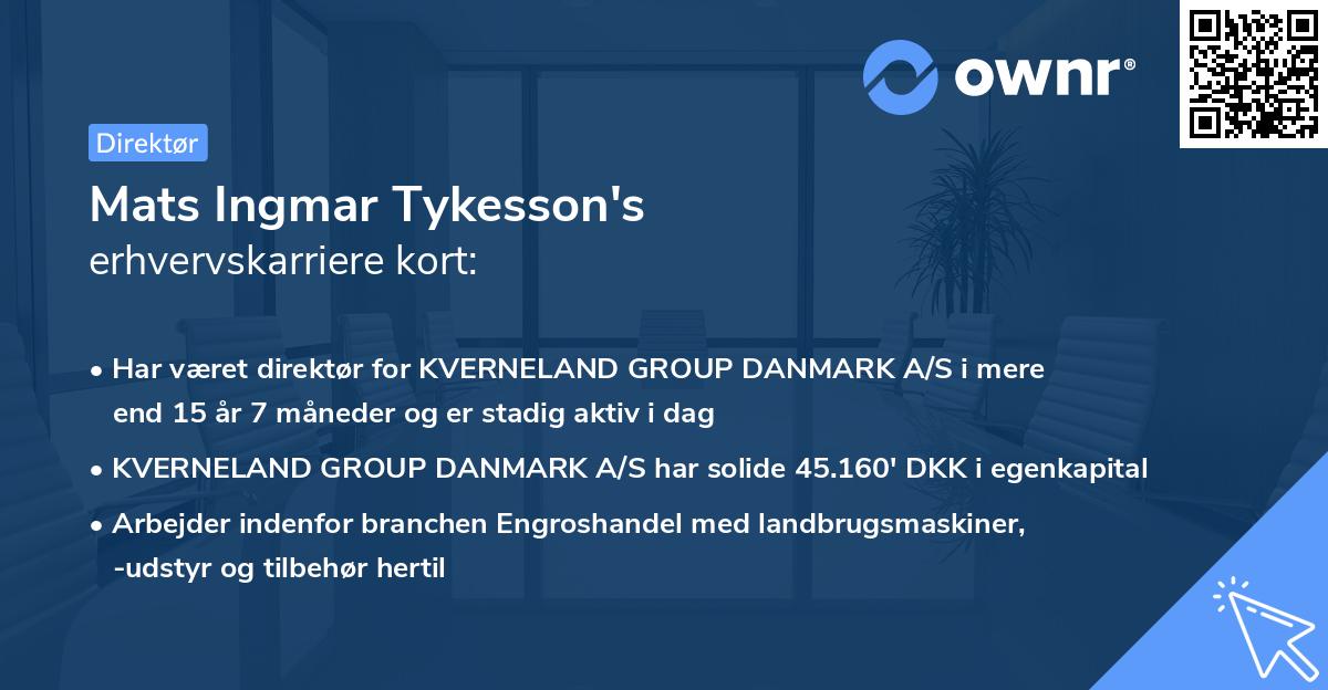 Mats Ingmar Tykesson's erhvervskarriere kort