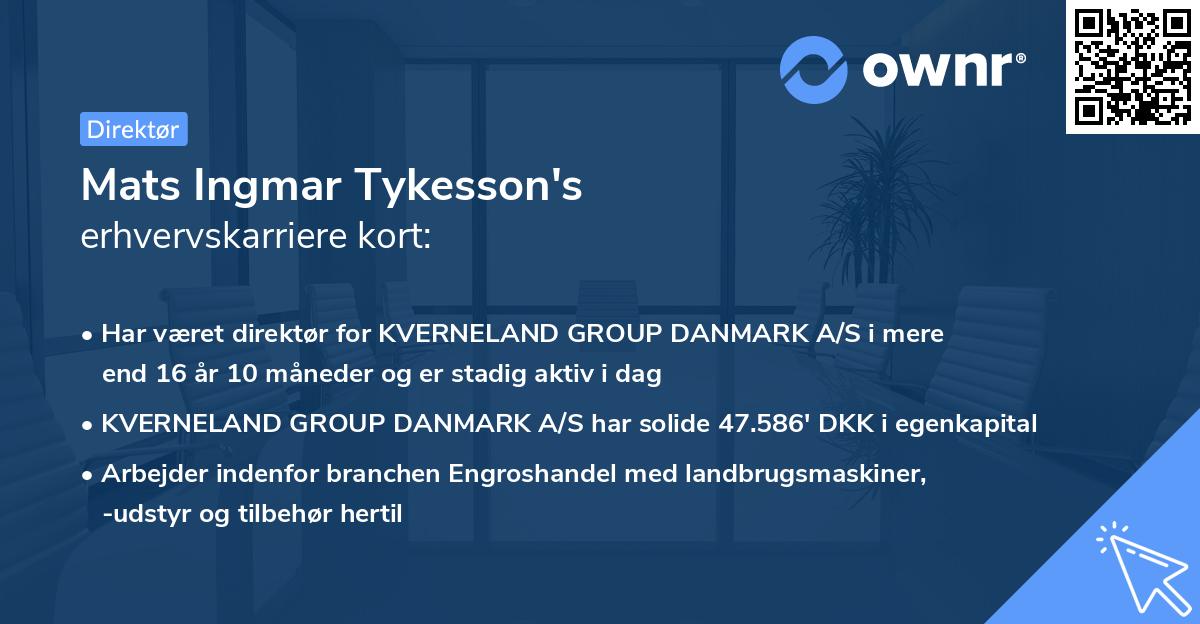 Mats Ingmar Tykesson's erhvervskarriere kort