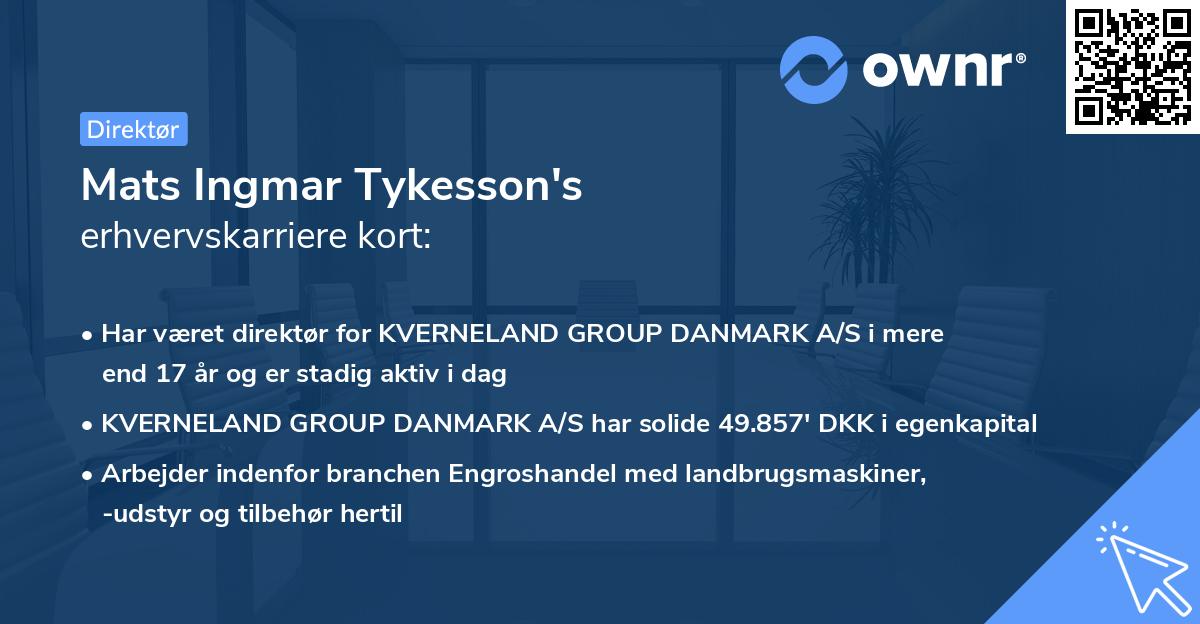 Mats Ingmar Tykesson's erhvervskarriere kort