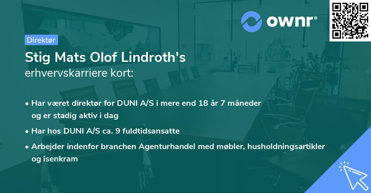 Stig Mats Olof Lindroth's erhvervskarriere kort