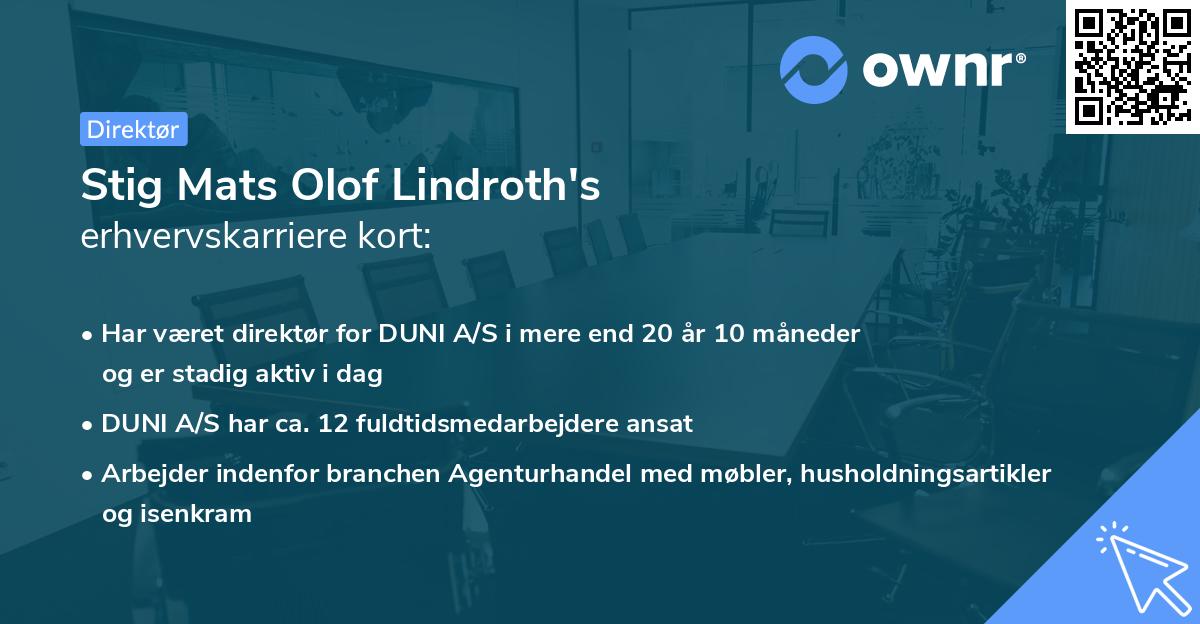 Stig Mats Olof Lindroth's erhvervskarriere kort