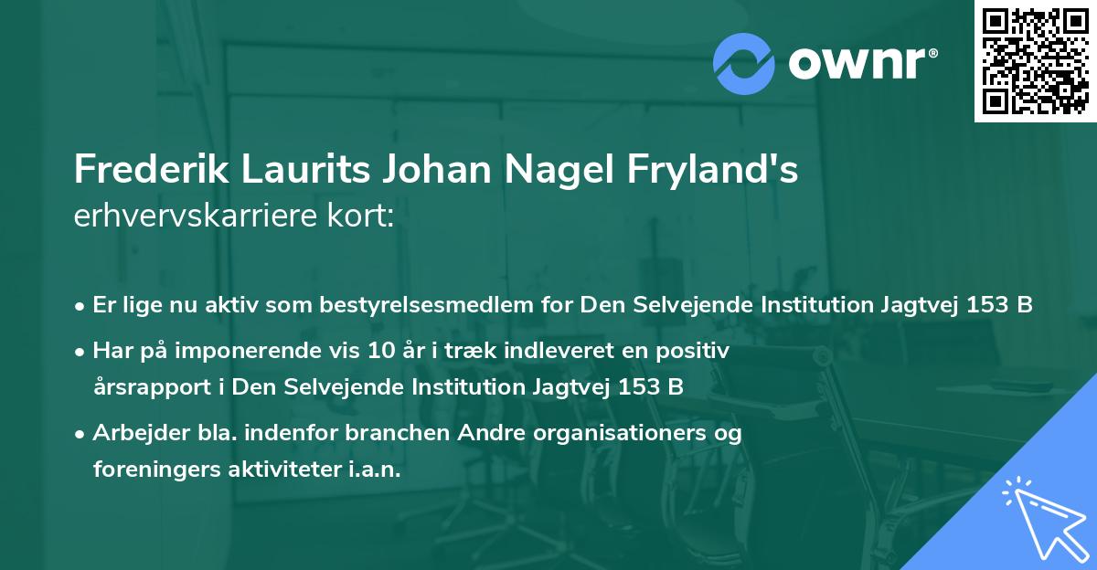 Frederik Laurits Johan Nagel Fryland's erhvervskarriere kort