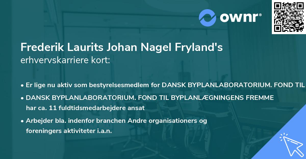 Frederik Laurits Johan Nagel Fryland's erhvervskarriere kort