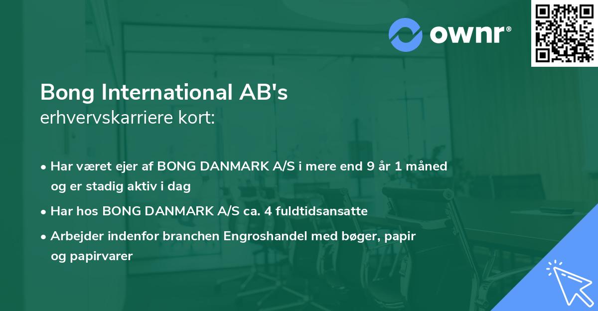 Bong International AB's erhvervskarriere kort