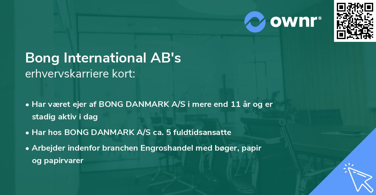 Bong International AB's erhvervskarriere kort