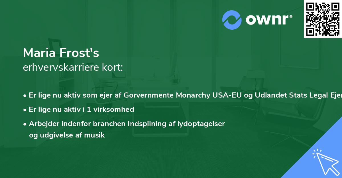 Maria Frost's erhvervskarriere kort