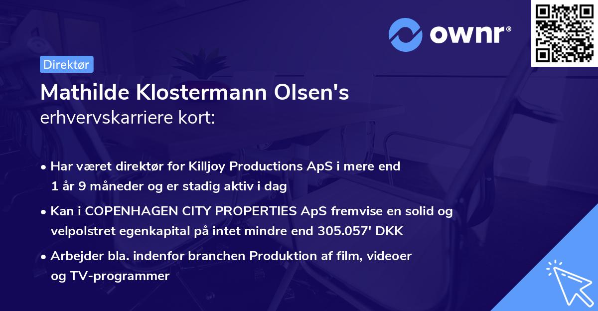 Mathilde Klostermann Olsen's erhvervskarriere kort