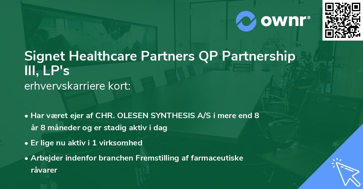 Signet Healthcare Partners QP Partnership III, LP's erhvervskarriere kort