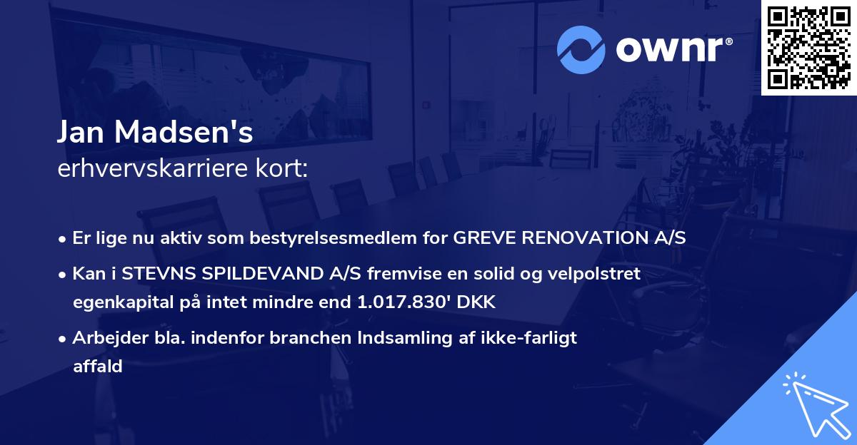 Jan Madsen's erhvervskarriere kort