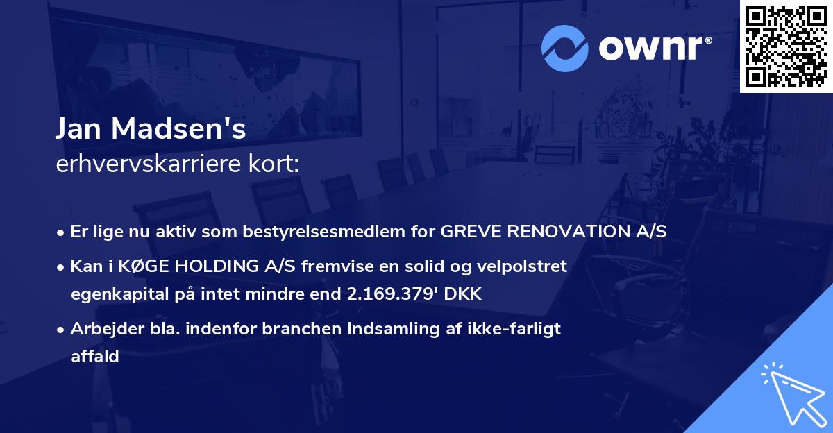 Jan Madsen's erhvervskarriere kort