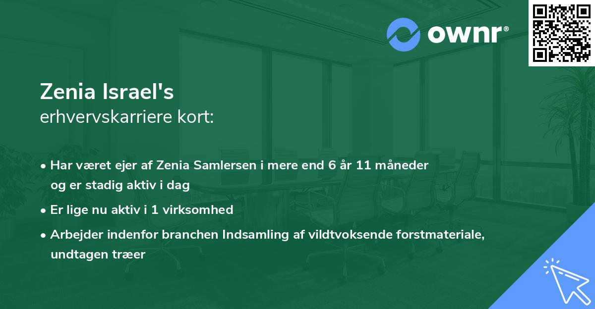 Zenia Israel's erhvervskarriere kort