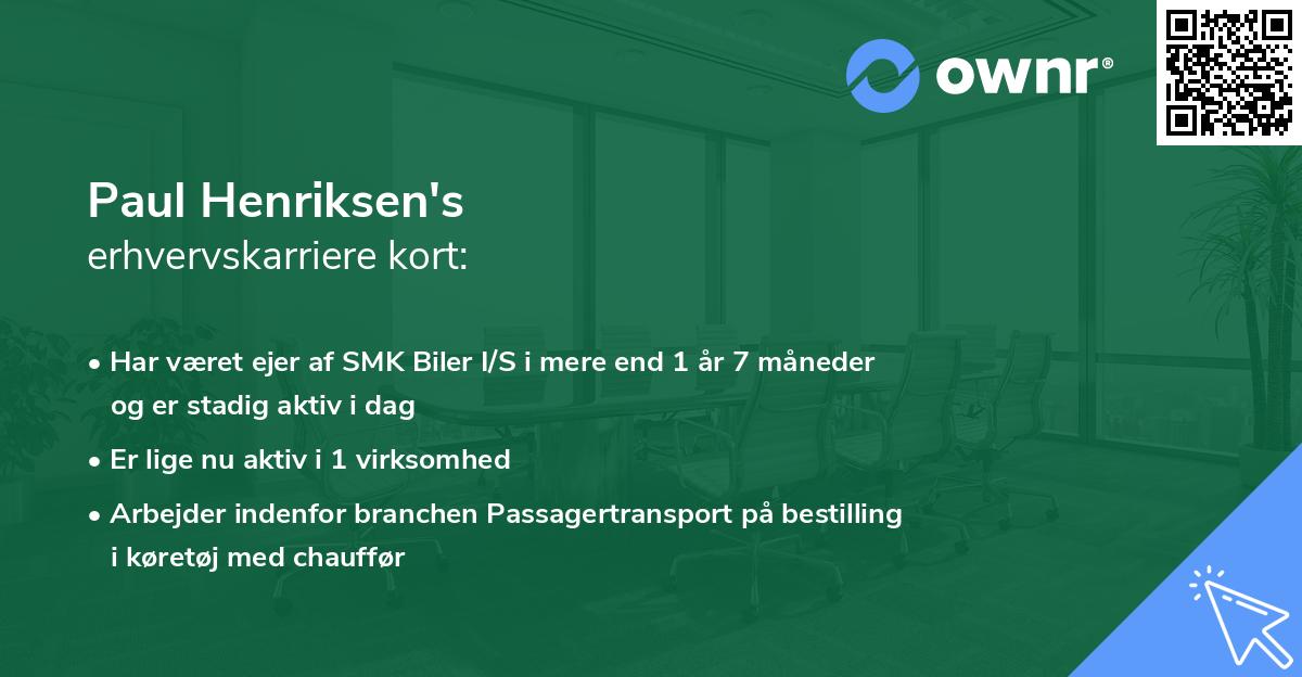Paul Henriksen's erhvervskarriere kort