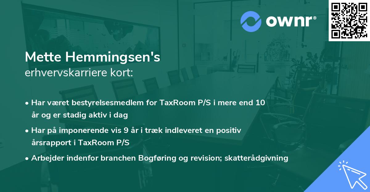 Mette Hemmingsen's erhvervskarriere kort