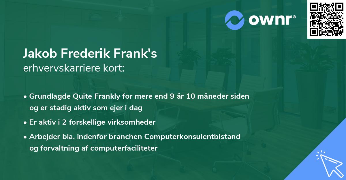 Jakob Frederik Frank's erhvervskarriere kort