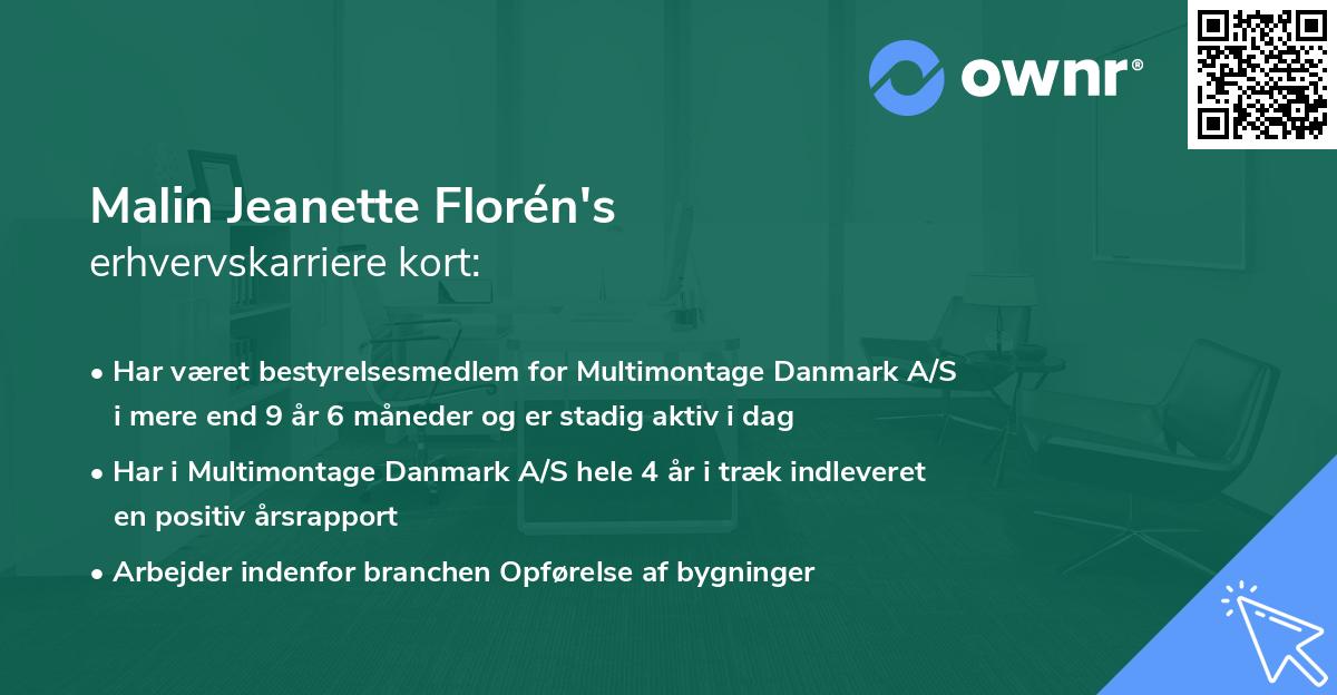 Malin Jeanette Florén's erhvervskarriere kort