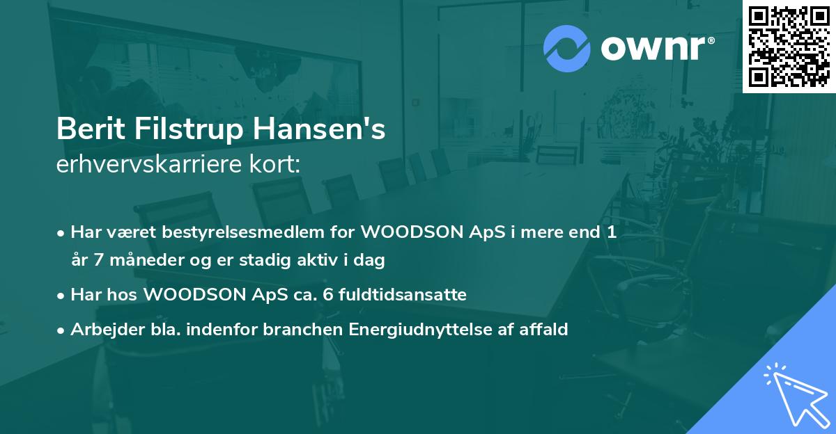 Berit Filstrup Hansen's erhvervskarriere kort