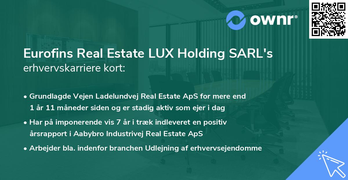 Eurofins Real Estate LUX Holding SARL's erhvervskarriere kort