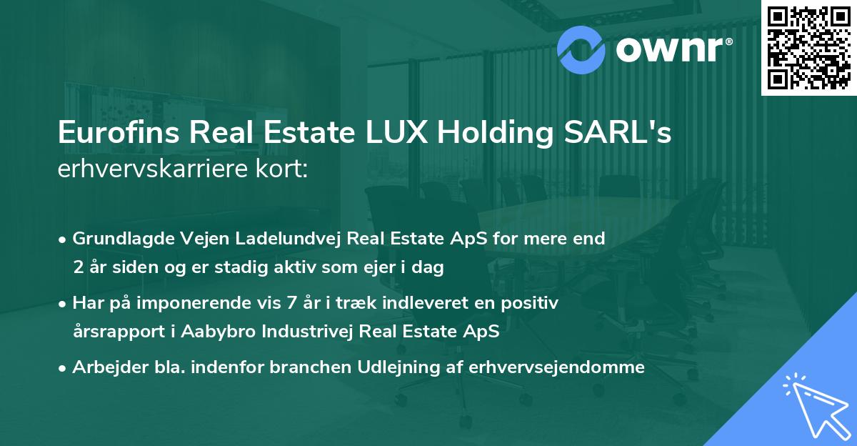 Eurofins Real Estate LUX Holding SARL's erhvervskarriere kort