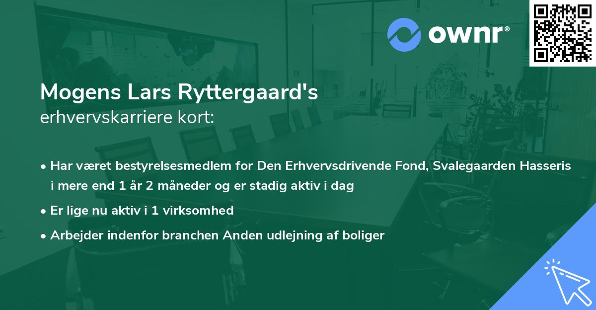 Mogens Lars Ryttergaard's erhvervskarriere kort