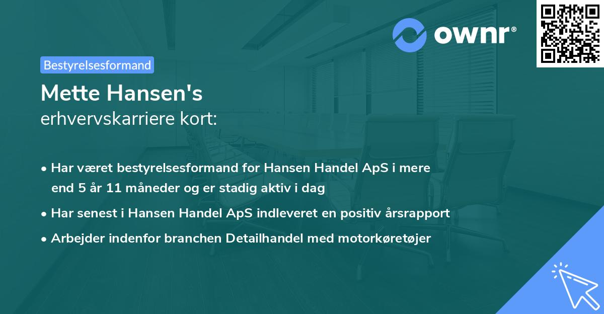 Mette Hansen's erhvervskarriere kort