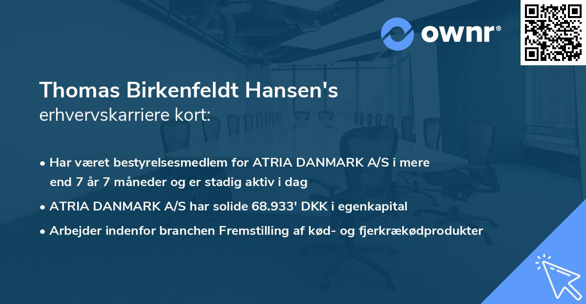 Thomas Birkenfeldt Hansen's erhvervskarriere kort