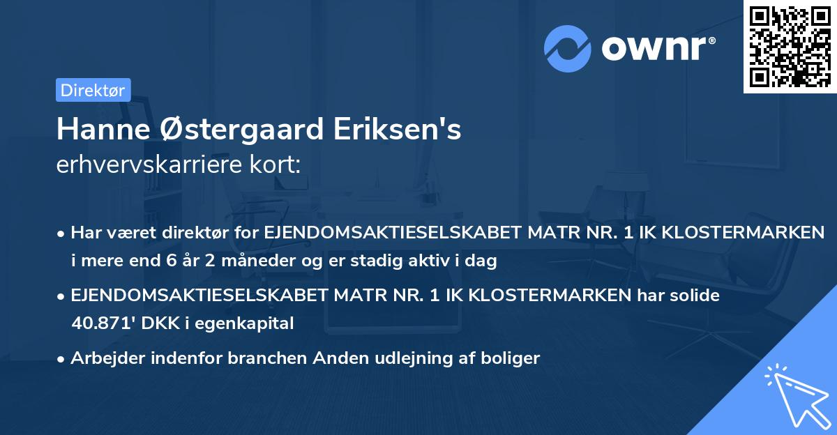 Hanne Østergaard Eriksen's erhvervskarriere kort