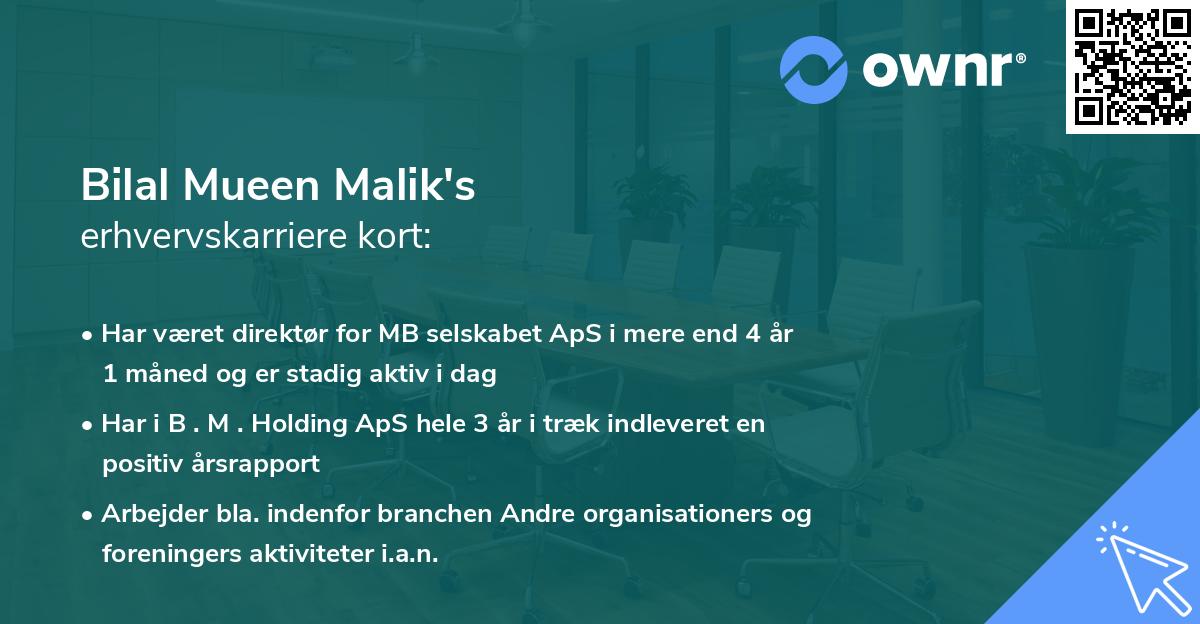 Bilal Mueen Malik's erhvervskarriere kort