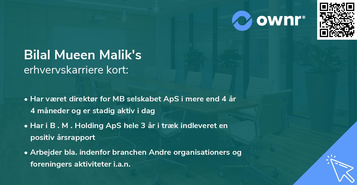 Bilal Mueen Malik's erhvervskarriere kort