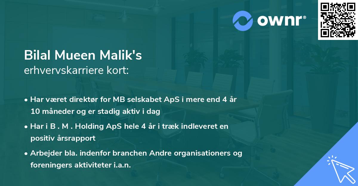 Bilal Mueen Malik's erhvervskarriere kort