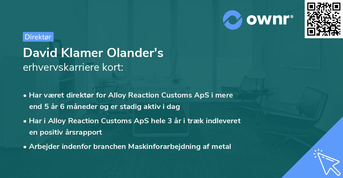 David Klamer Olander's erhvervskarriere kort