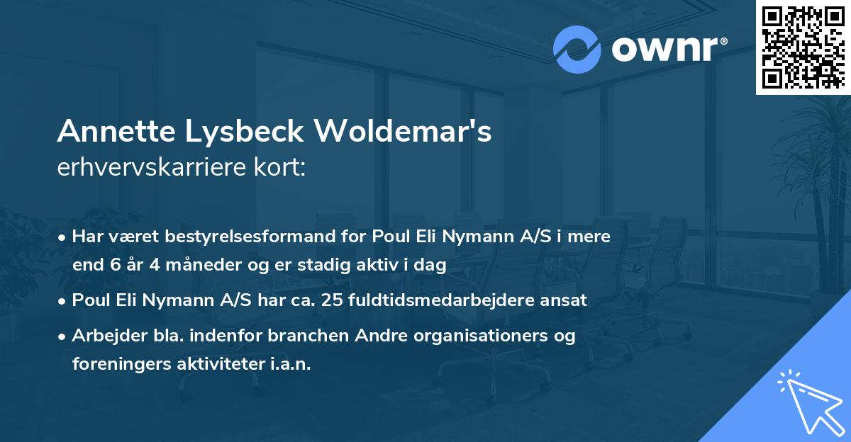 Annette Lysbeck Woldemar's erhvervskarriere kort