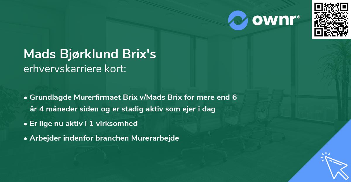 Mads Bjørklund Brix's erhvervskarriere kort