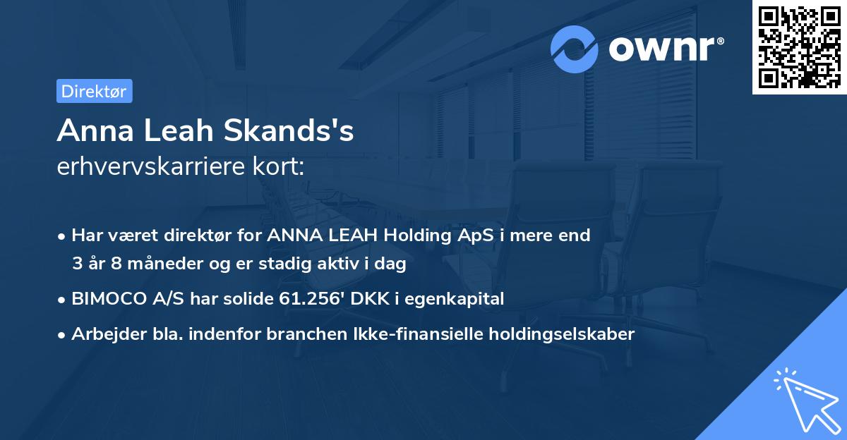 Anna Leah Skands's erhvervskarriere kort