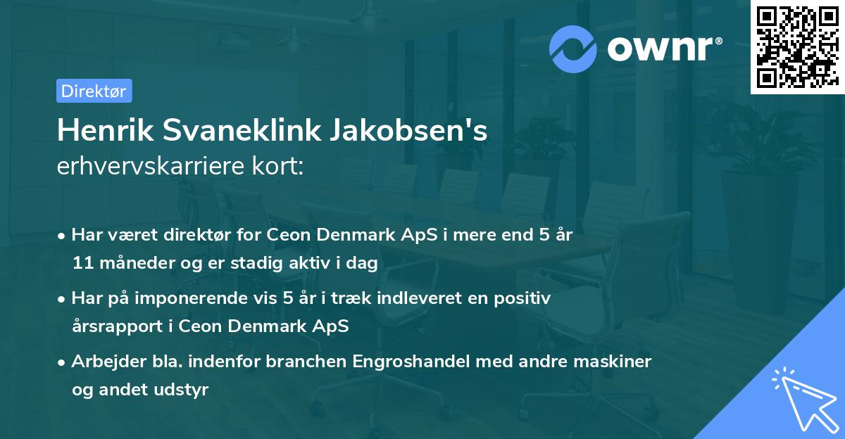 Henrik Svaneklink Jakobsen's erhvervskarriere kort