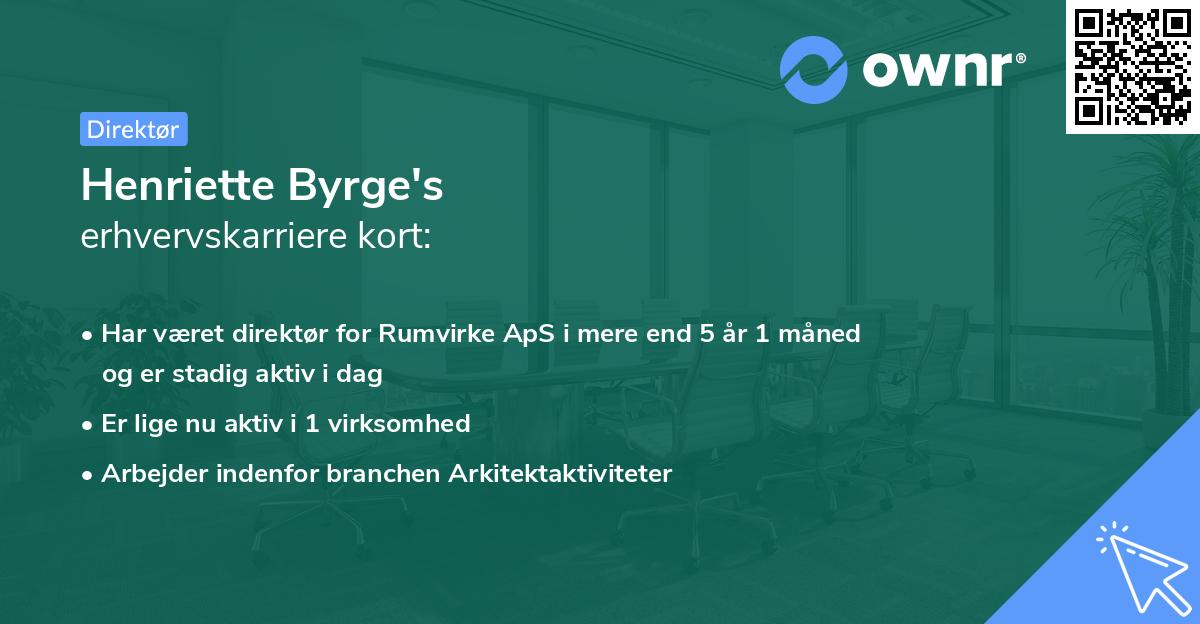 Henriette Byrge's erhvervskarriere kort