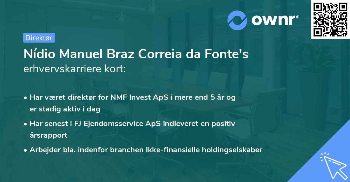 Nídio Manuel Braz Correia da Fonte's erhvervskarriere kort